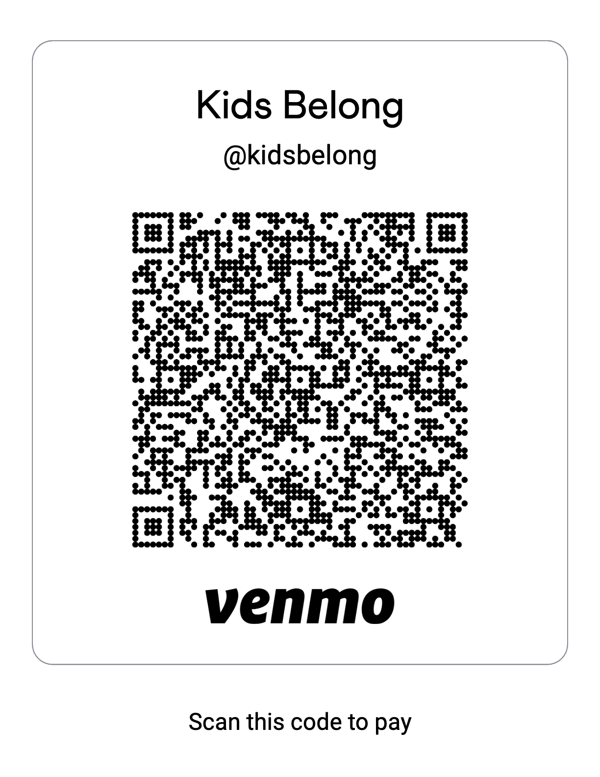 Kids Belong Venmo QR code